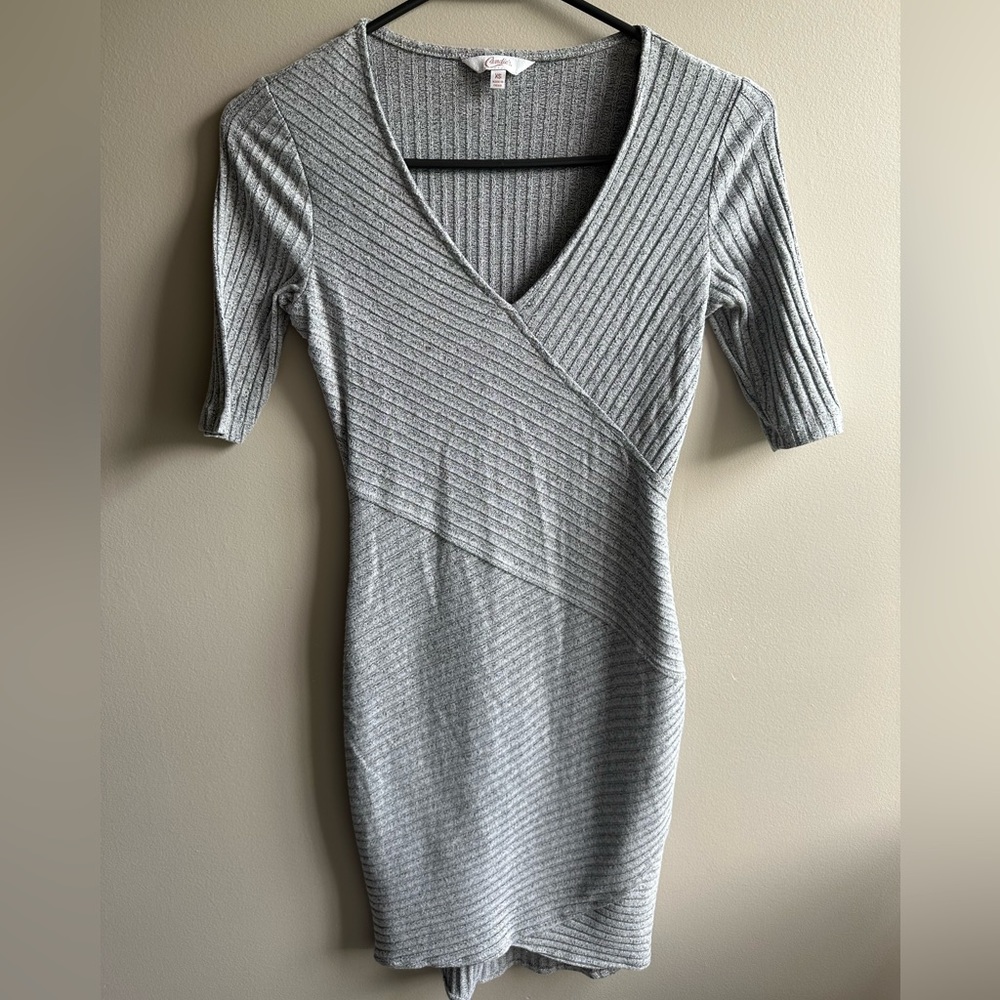 Candie’s gray ribbed slim fit, 3/4 quarter sleeve sweater dress